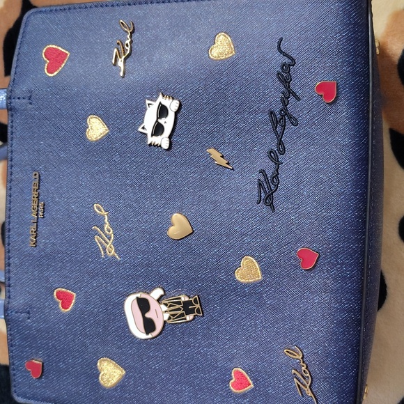 Karl Lagerfeld Navy Tote with Gold and Red Accents - Picture 2 of 9